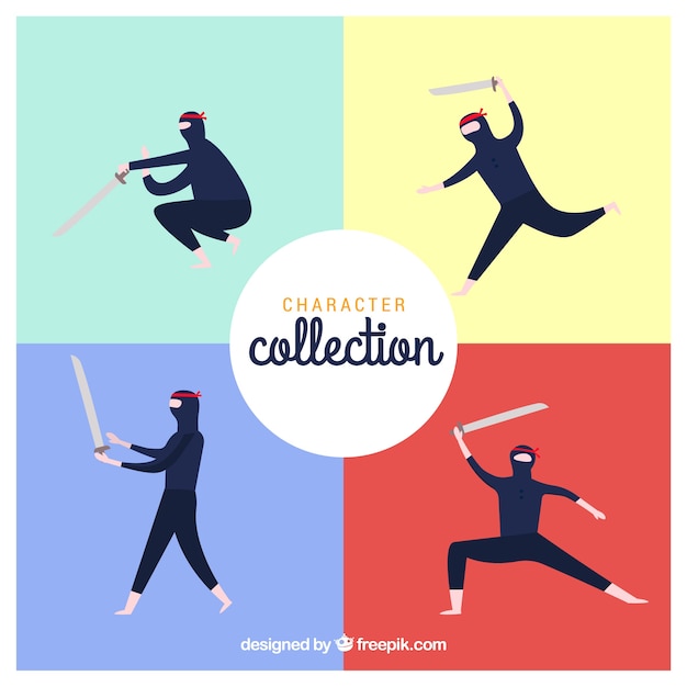 Ninja character collection with flat design