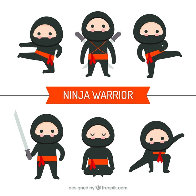 Ninja warrior character collection with flat design