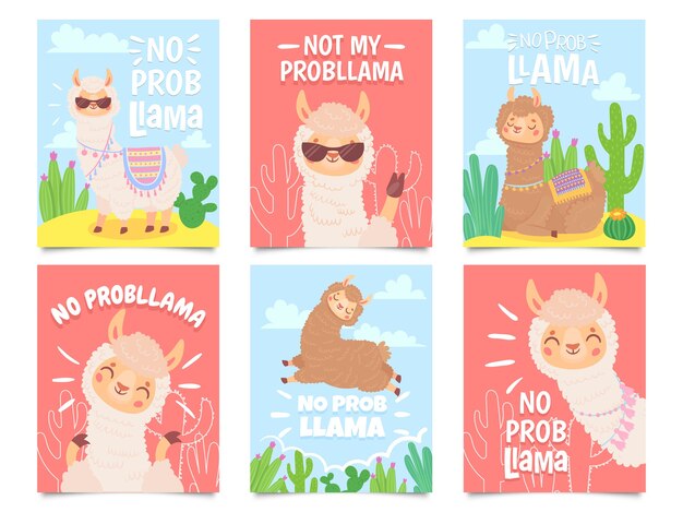 No prob llama posters. Cute llamas have no problems greeting cards, beautiful wildlife animals