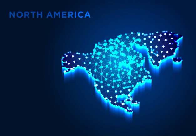 Free Vector north america continent in blue silhouette abstract low poly designs from line and dot wireframe vector illustration