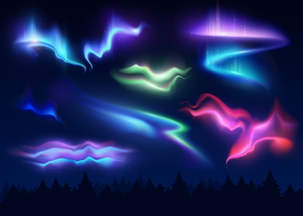 Free Vector northern lights realistic set