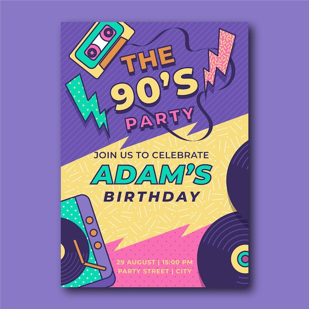 Free Vector nostalgic 90's birthday invitation template