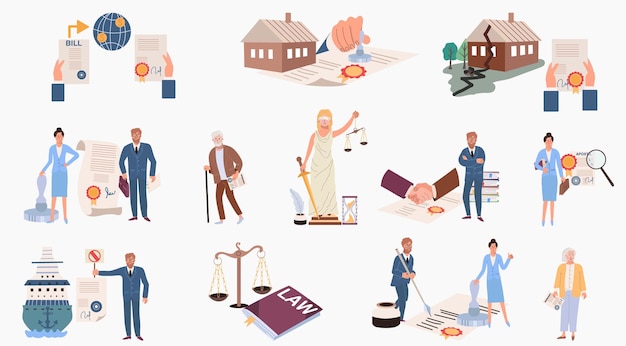 Free Vector notary icons set with law symbols flat isolated vector illustration