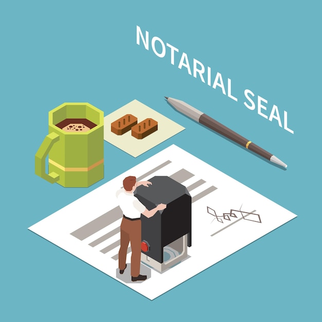 Notary seal isometric illustration