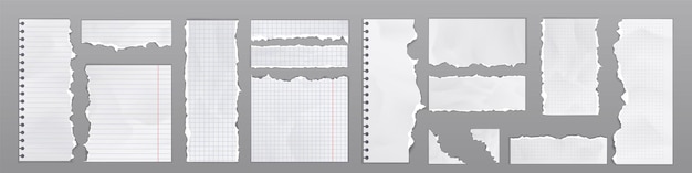 Free vector notebook pages and paper sheets with torn edges