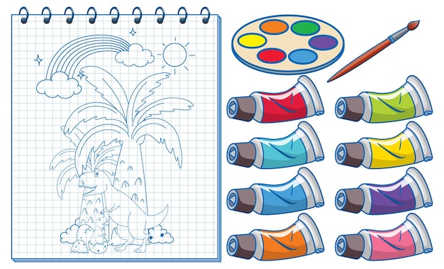 Free Vector a notebook with a doodle sketch design and watercolour