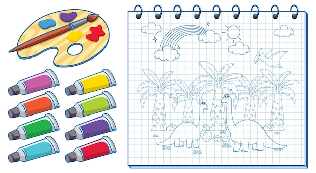 Free vector a notebook with a doodle sketch design and watercolour