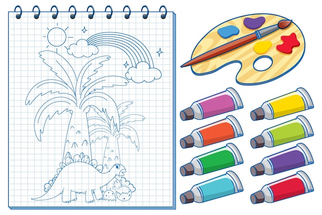 Free Vector a notebook with a doodle sketch design and watercolour