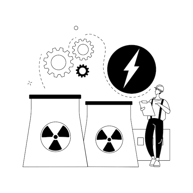 Free vector nuclear energy abstract concept vector illustration nuclear power plant sustainable energy source cooling towers uranium atom distribution system generate electricity abstract metaphor