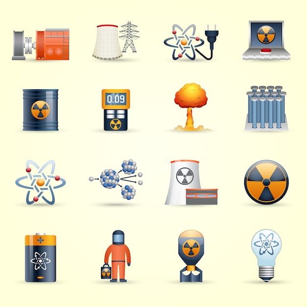 Free vector nuclear energy icons yellow background