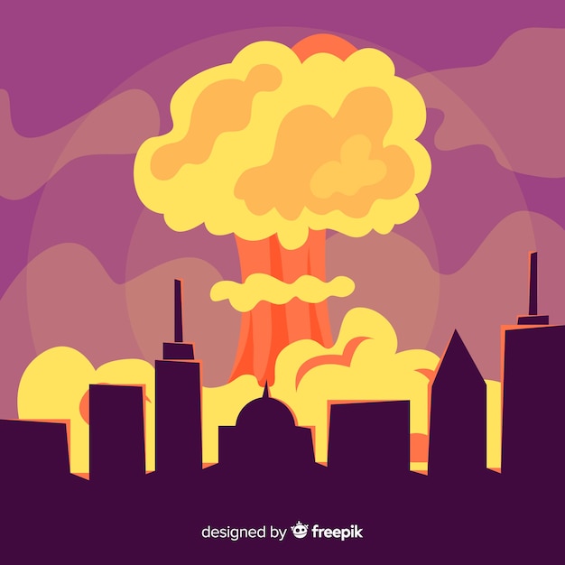 Nuclear explosion in a city cartoon style