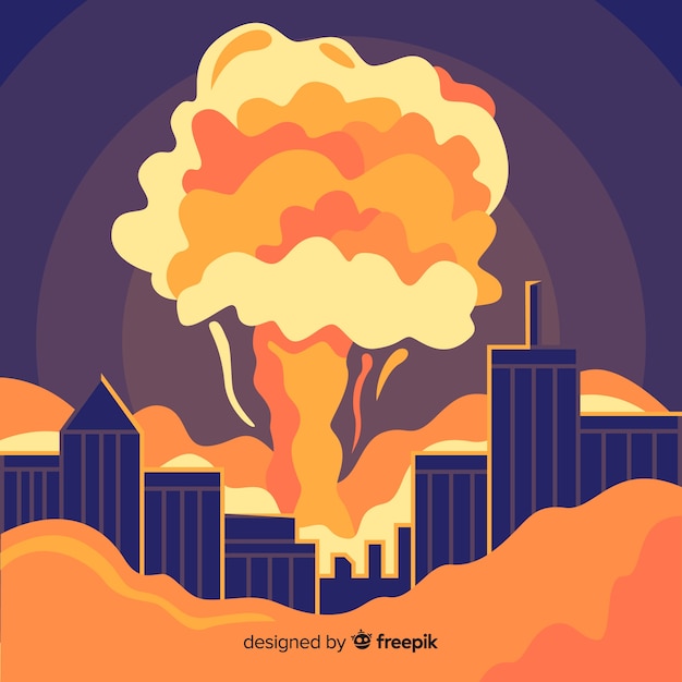 Free vector nuclear explosion in a city cartoon style