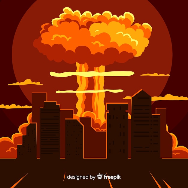 Free vector nuclear explosion in a city cartoon style