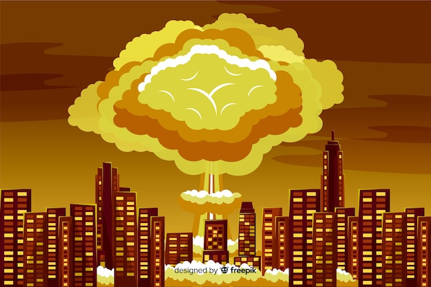 Free vector nuclear explosion in a city cartoon style