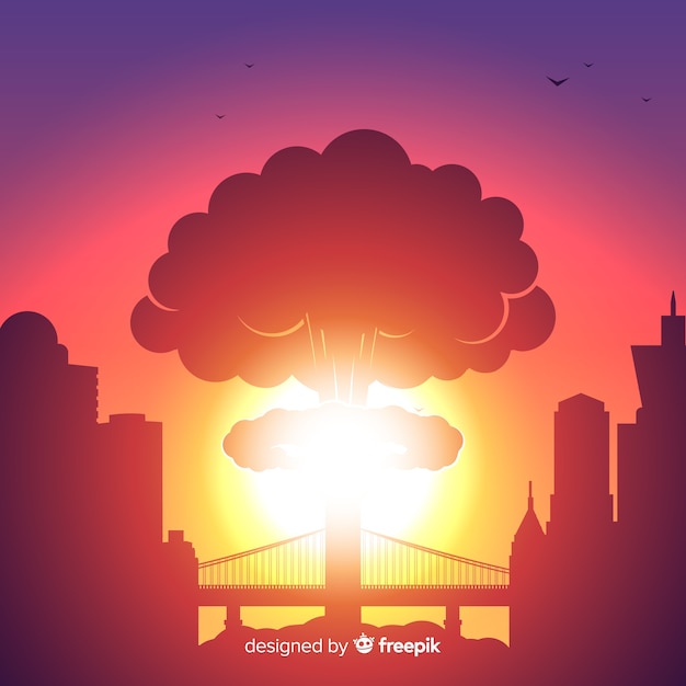 Free vector nuclear explosion in a city cartoon style