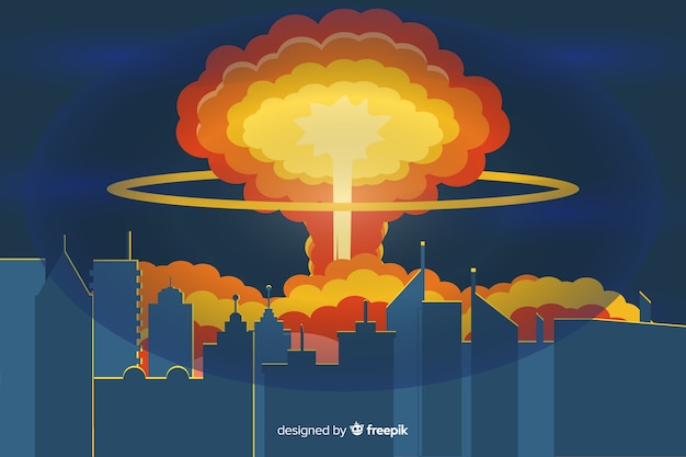 Nuclear explosion illustration cartoon style