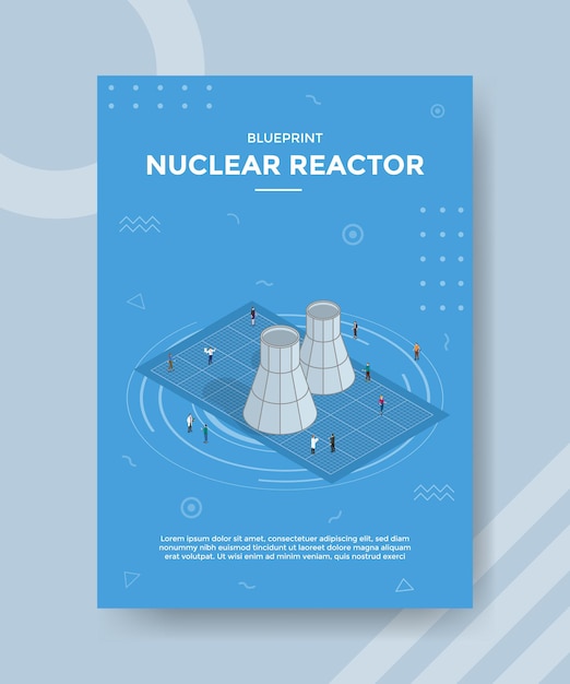 Nuclear reactor blueprint concept for template banner and flyer with isometric style