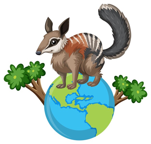 Numbat standing on globe