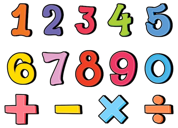 Free vector number 0 to 9 with math symbols