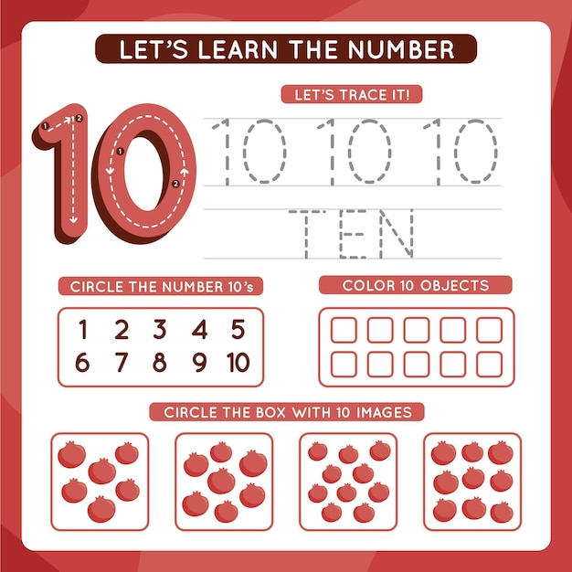 Free Vector number 10 worksheet template