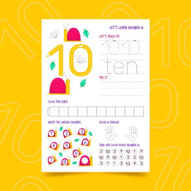 Number 10 worksheet template