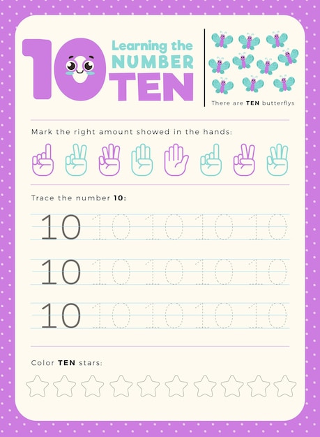 Free Vector number 10 worksheet template