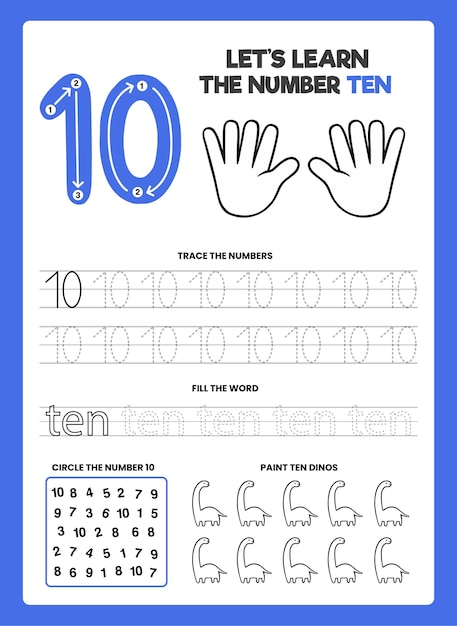 Free Vector number 10 worksheet template