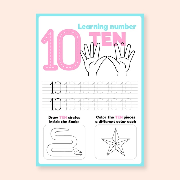 Free vector number 10 worksheet with hands