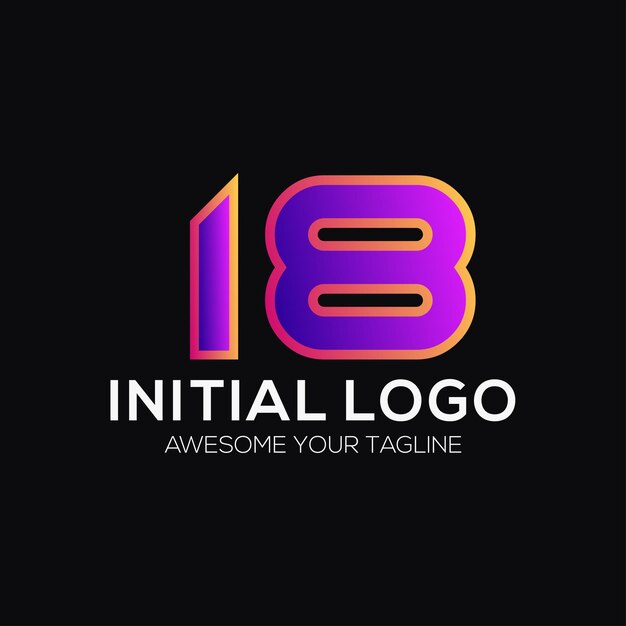 Number 18 color logo design template modern