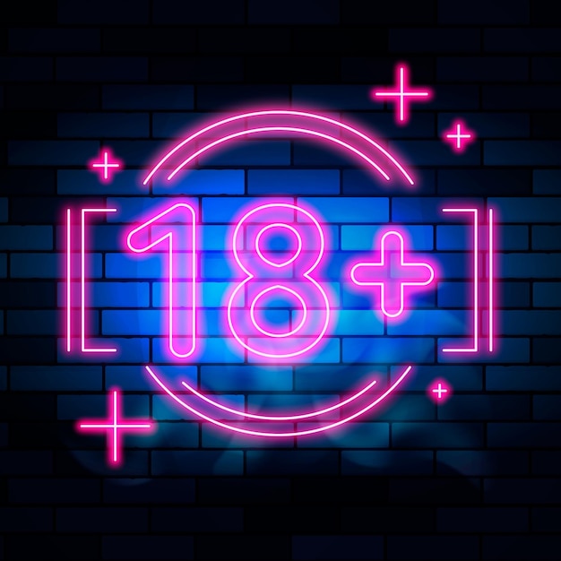 Number 18+ in neon design