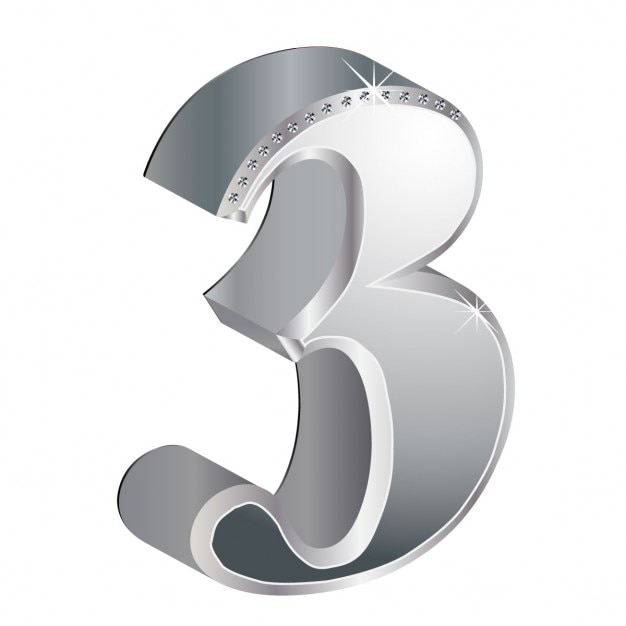 Free vector number 3, 3d, metallic