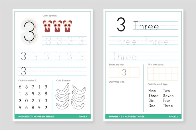 Free vector number 3 worksheet template