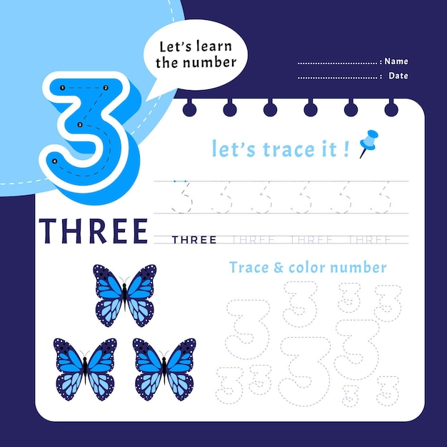 Free vector number 3 worksheet template