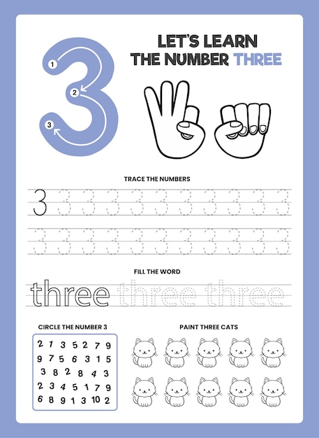 Number 3 worksheet template