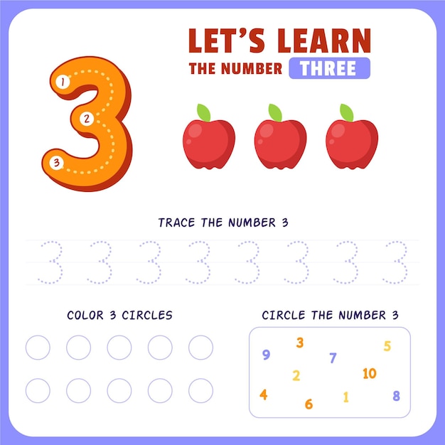 Free Vector number 3 worksheet