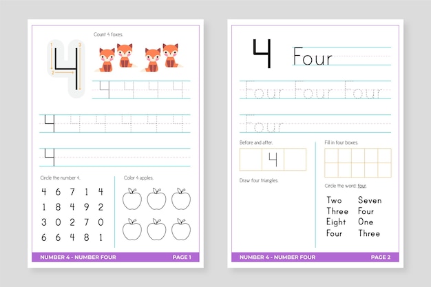 Free vector number 4 worksheet template