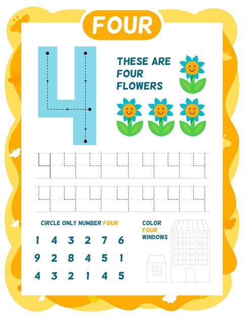 Number 4 worksheet template