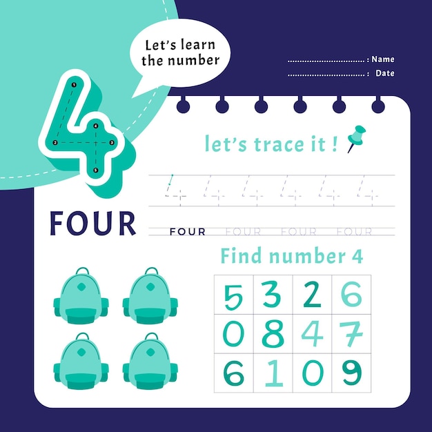 Free vector number 4 worksheet template