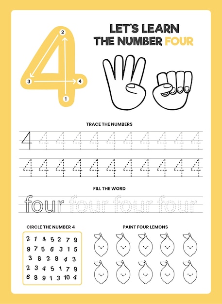 Number 4 worksheet template