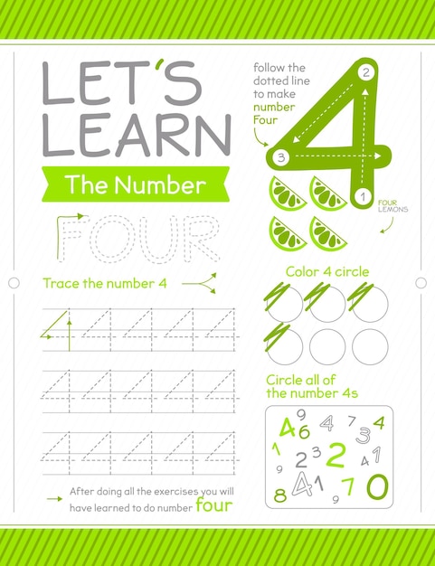 Number 4 worksheet with circles