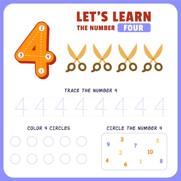 Free Vector number 4 worksheet