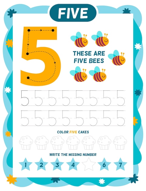 Free Vector number 5 worksheet template