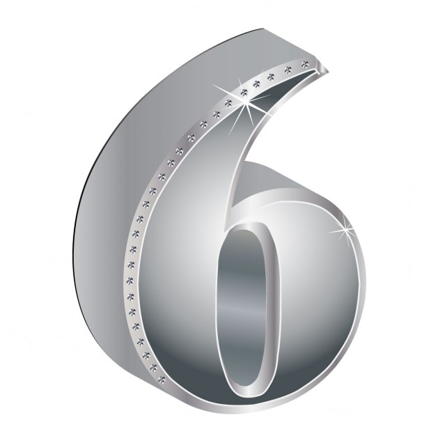 Free Vector number 6, 3d, metallic