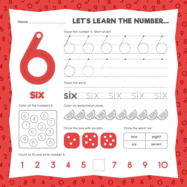 Number 6 worksheet template