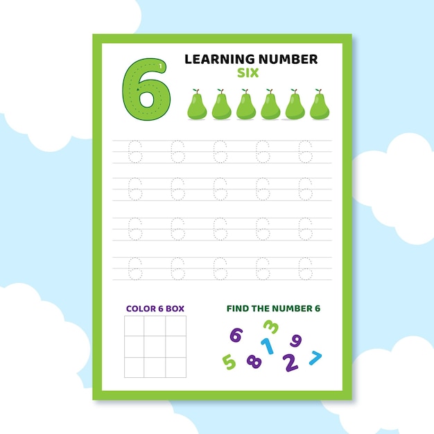 Free Vector number 6 worksheet template