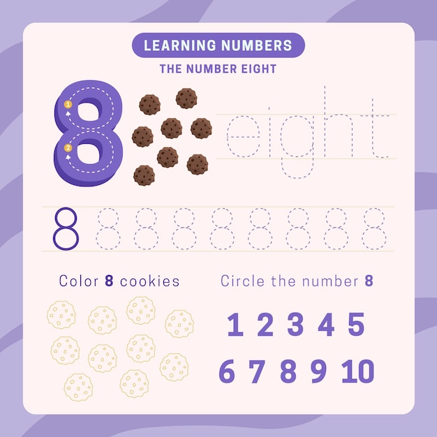 Free Vector number 8 worksheet with cookies