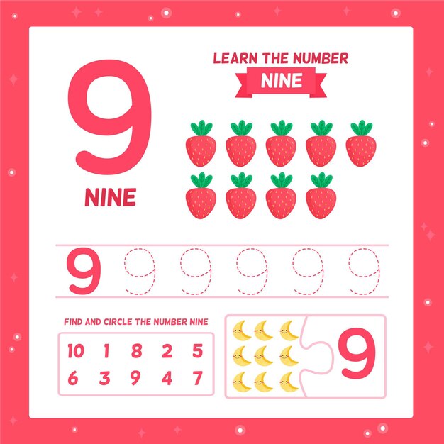 Free Vector number 9 worksheet template