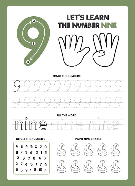 Free vector number 9 worksheet template