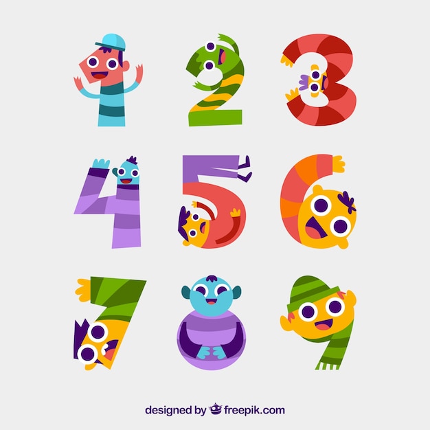 Free Vector number collection with fun characters