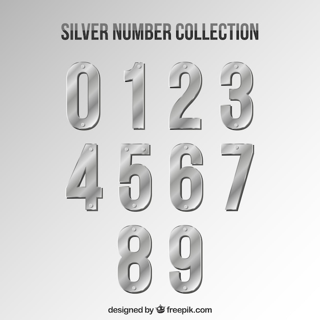 Free vector number collection with silver style